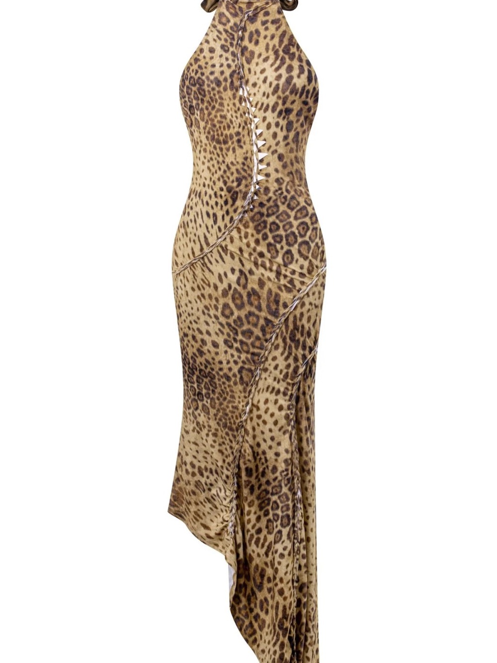 THE KRIPT Animal Print Halter Maxi Dress in Leopard Brown